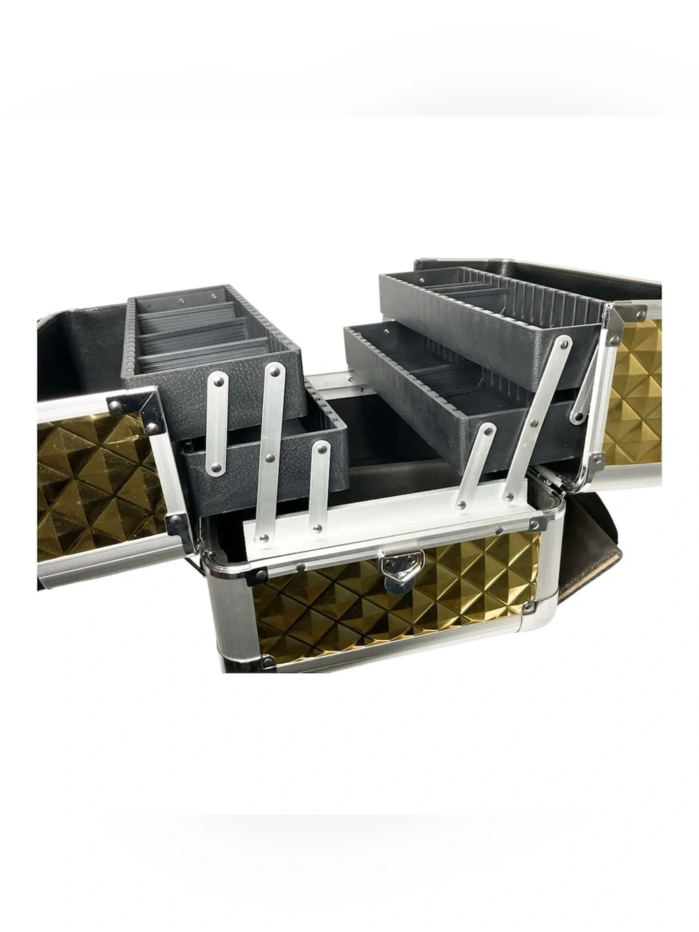 Gold Textured Train Case Cosmetic Bag - Key & Shoulder Strap Included